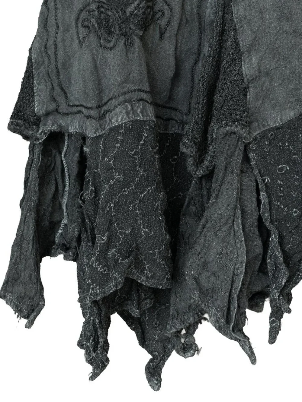 KIRAT Skirt Asymmetrical Witchy Grey Embroidered Hippie Handkerchief Midi - Picture 13 of 14